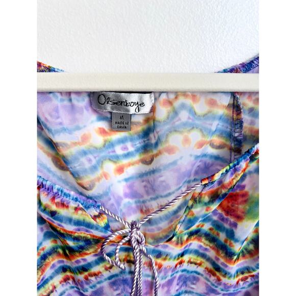 Groovy Off the Shoulder Peasant Top in Boho Tie Dye Hippie Print - Picture 3 of 5